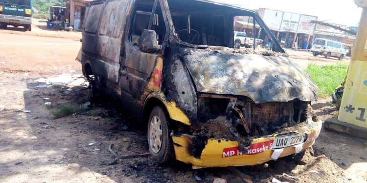 Life and Death! NRM Violence takes toll as Nakaseke Aspirant’ car is Burnt down