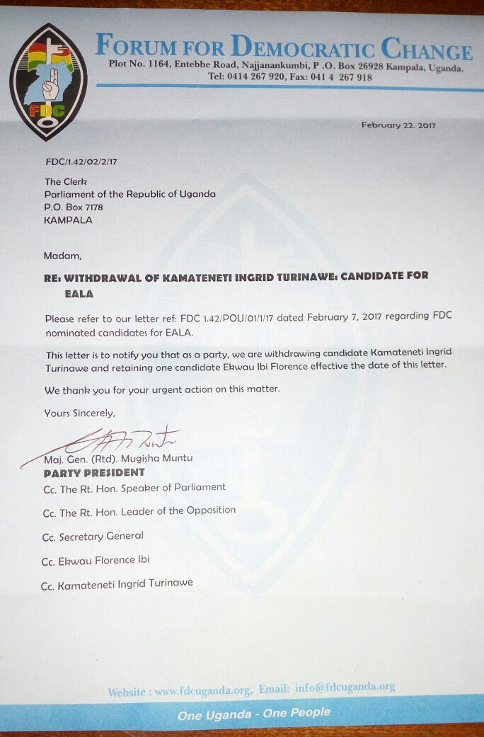 FDC woes: Outrage as Muntu withdraws Ingrid from EALA race