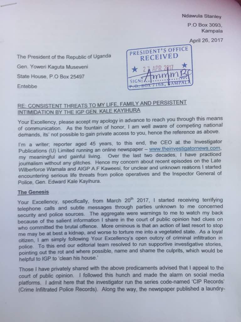 Kaweesi murder: Journalist Ndawula tells M7 Kayihura is threatening his life