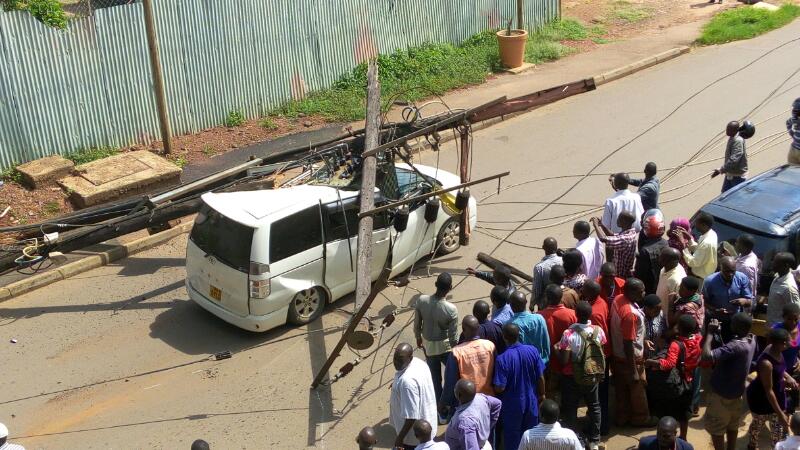 City accident: Umeme transformer smashes moving car on Dewinton road