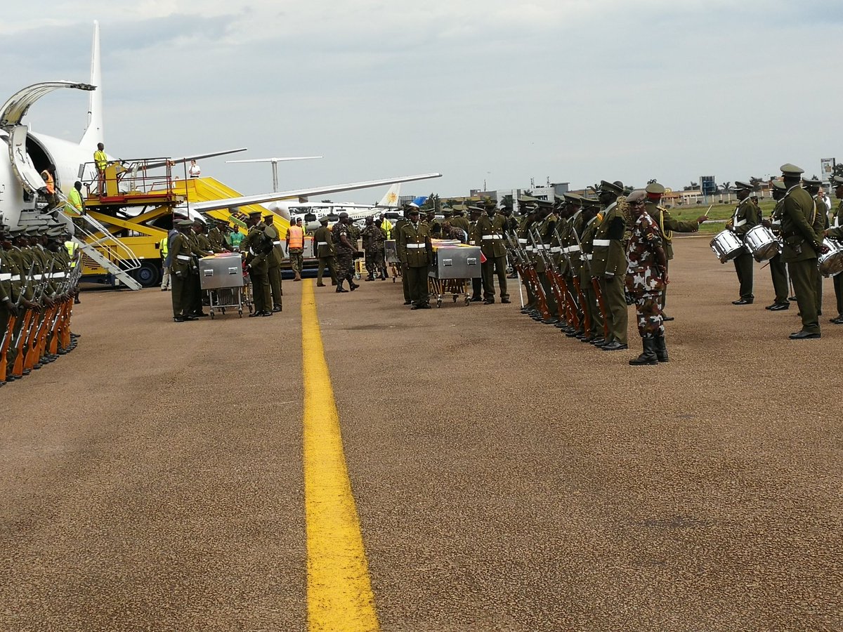 Grief at Entebbe airbase as 12 fallen UPDF officers are returned for burial