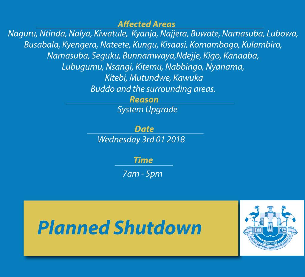 NWSC announces massive shutdown of water supply in Kampala