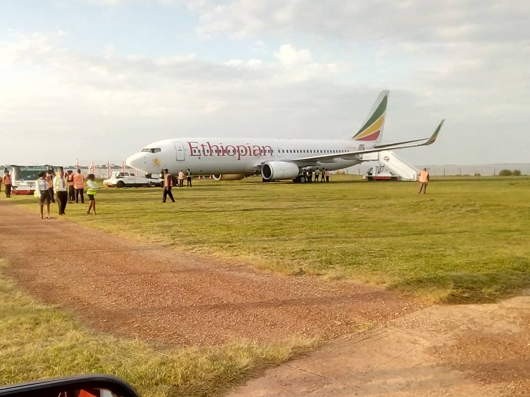 Ethiopian Airlines Plane Towed Off Runway at Entebbe Airport