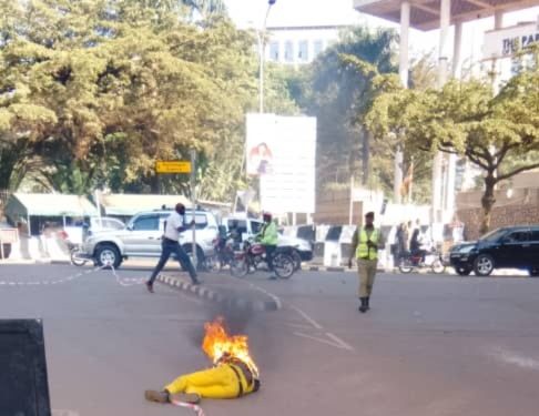 NRM supporter Burns himself at Parliament citing Neglect and Harassment by NUP